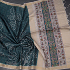 Raw Silk Teal Green Checked Printed Saree