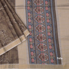 Raw Silk Olive Green Checked Printed Saree