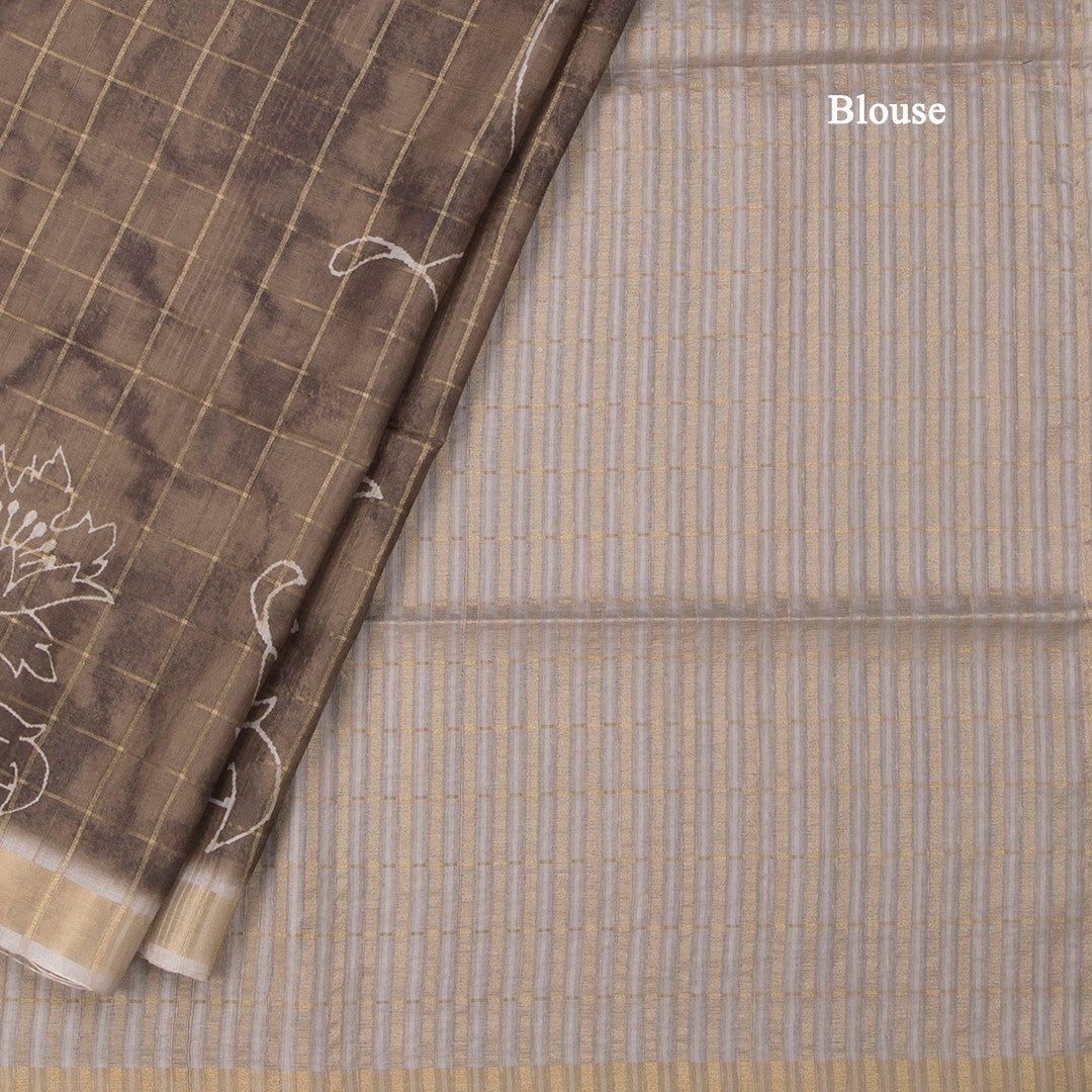 Raw Silk Olive Green Checked Printed Saree