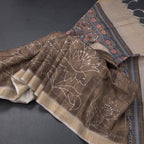 Raw Silk Olive Green Checked Printed Saree