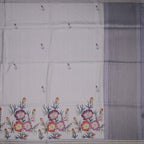 Raw Silk Grey Floral Printed Saree 06
