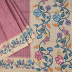 Raw Silk Onion Pink Zari Checked Saree