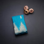 Blue Silk Saree With Hand Painted In Dot Design And Temple Border