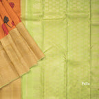 Orange Silk Saree With Hand Painted In Animal And Flower Design And Zari Border
