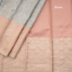 Pastel Blue Checked Silk Saree With Fancy Baby Pink Zari Border