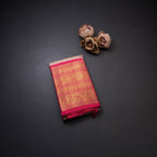 Pink Silk Saree With Peacock And Chakra Buttas On The Body With Yazhi Designed Red Border