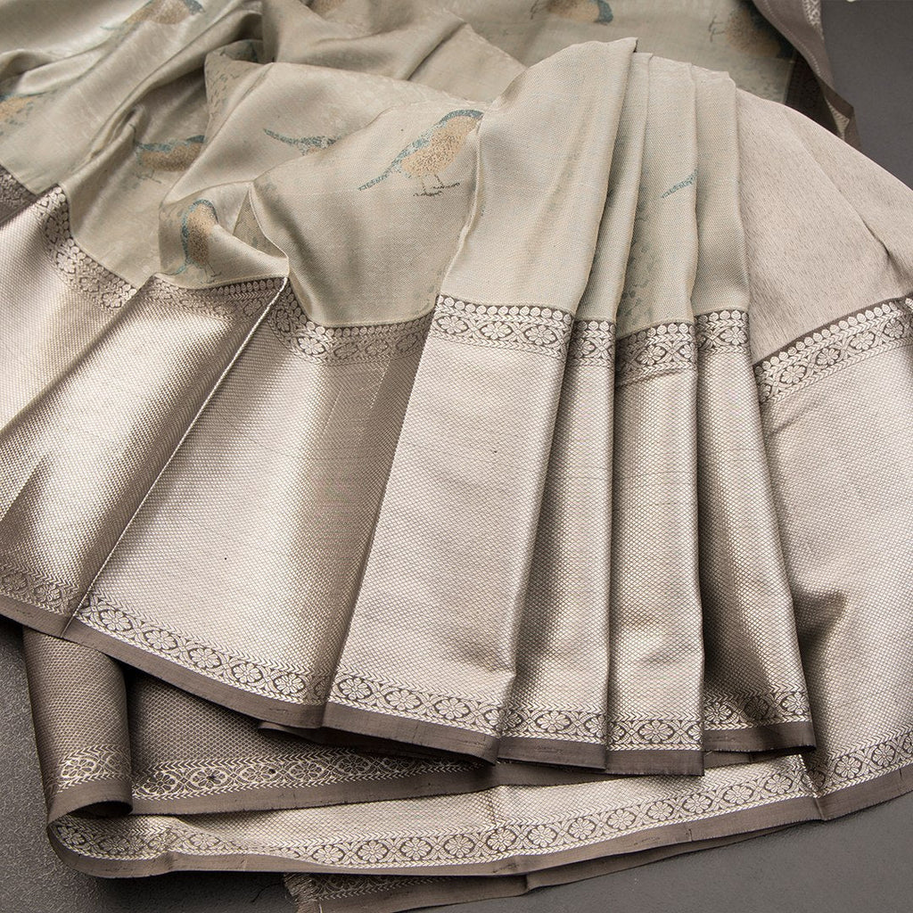 Silver Bird Inspired Silk Saree With Kanchi Border