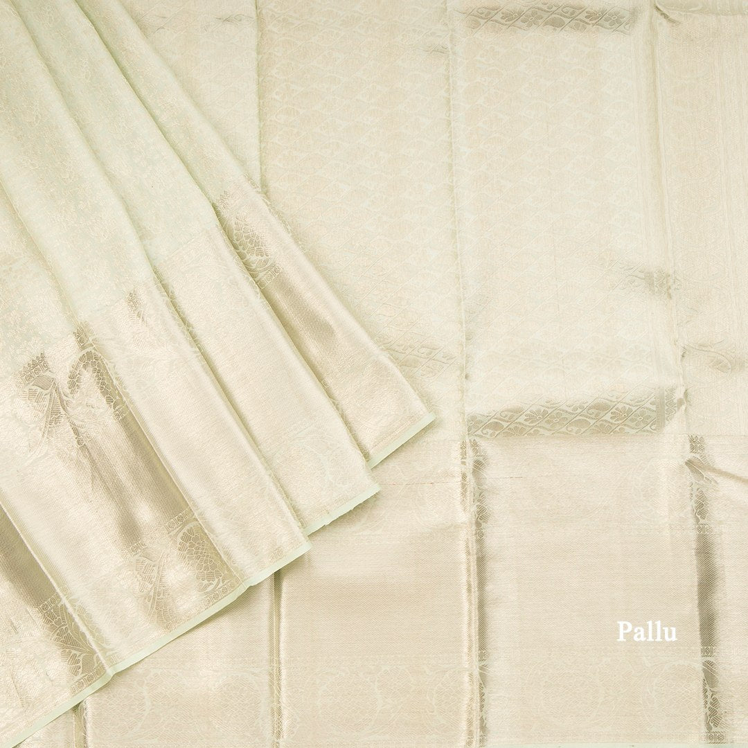 Light Green Brocade Silk Saree With Silver Zari Work