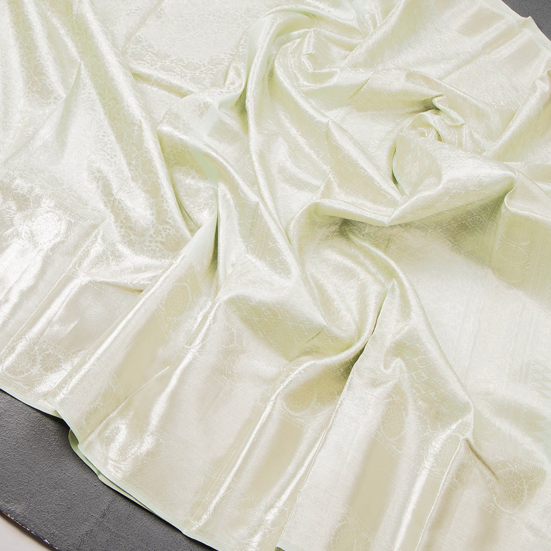 Light Green Brocade Silk Saree With Silver Zari Work