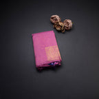 Borderless Light Rose Pink Self Designed Kanchipuram Silk Saree With Peacock Design On The Border