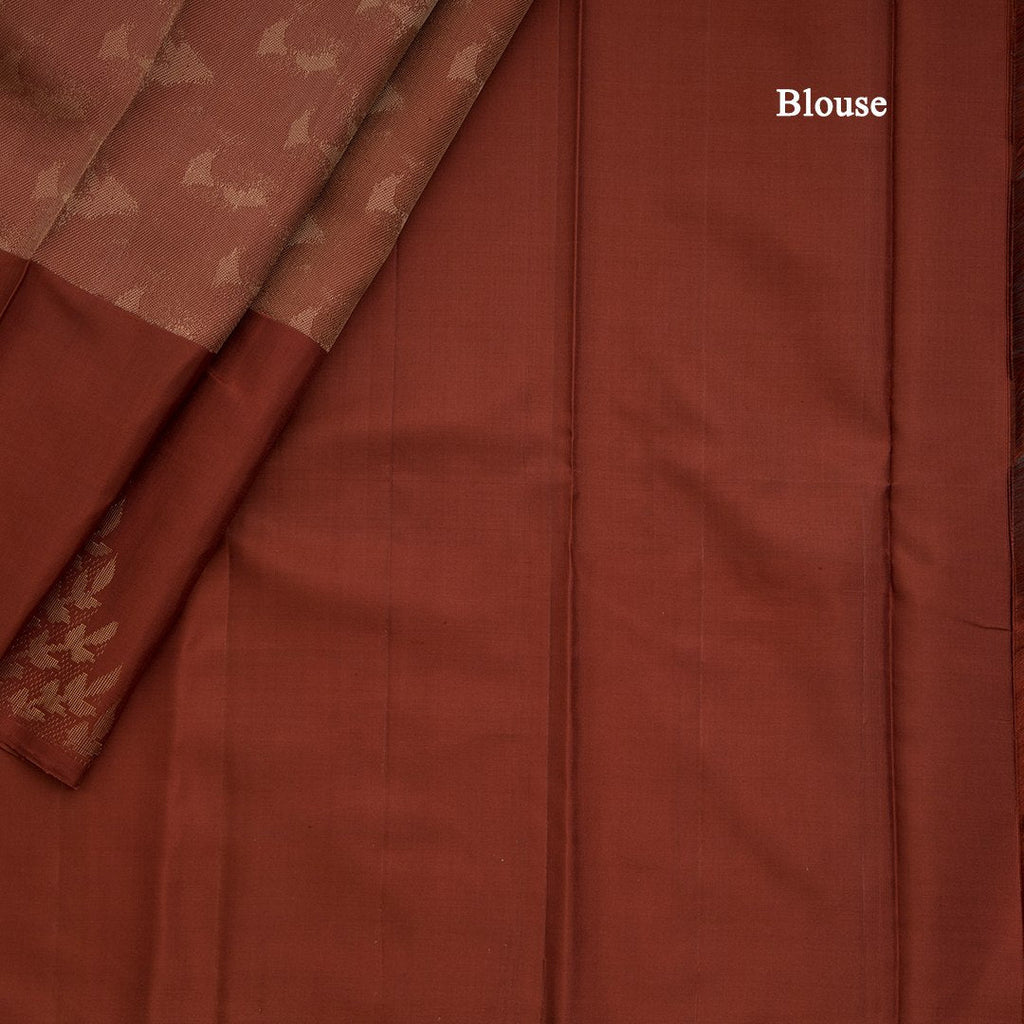 Rust Brown Kanchipuram Silk Saree With Stylish Pattern Body And Contrast Border