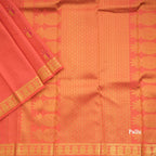 Traditional Peach Kanchipuram Silk Saree With Kalasam Butta On Body And Kalasam Design On Border