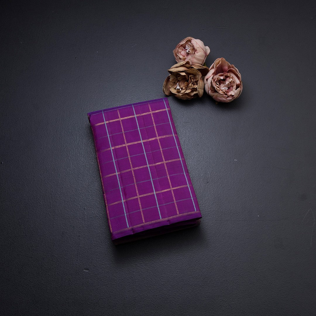 Shot Colour Silk Saree With Purple Checked Long Border