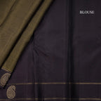Olive Green Stripes Silk Saree With Brown Mango Zari Border