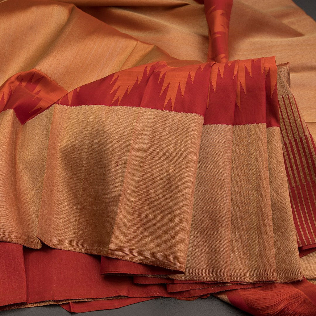 Gold Tissue Silk Saree With Self Border On Temple Design