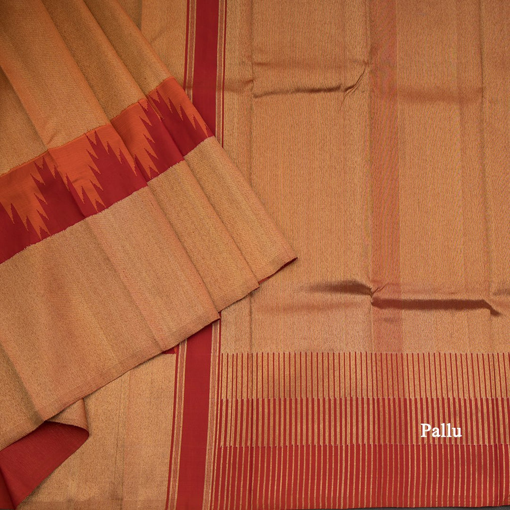 Gold Tissue Silk Saree With Self Border On Temple Design