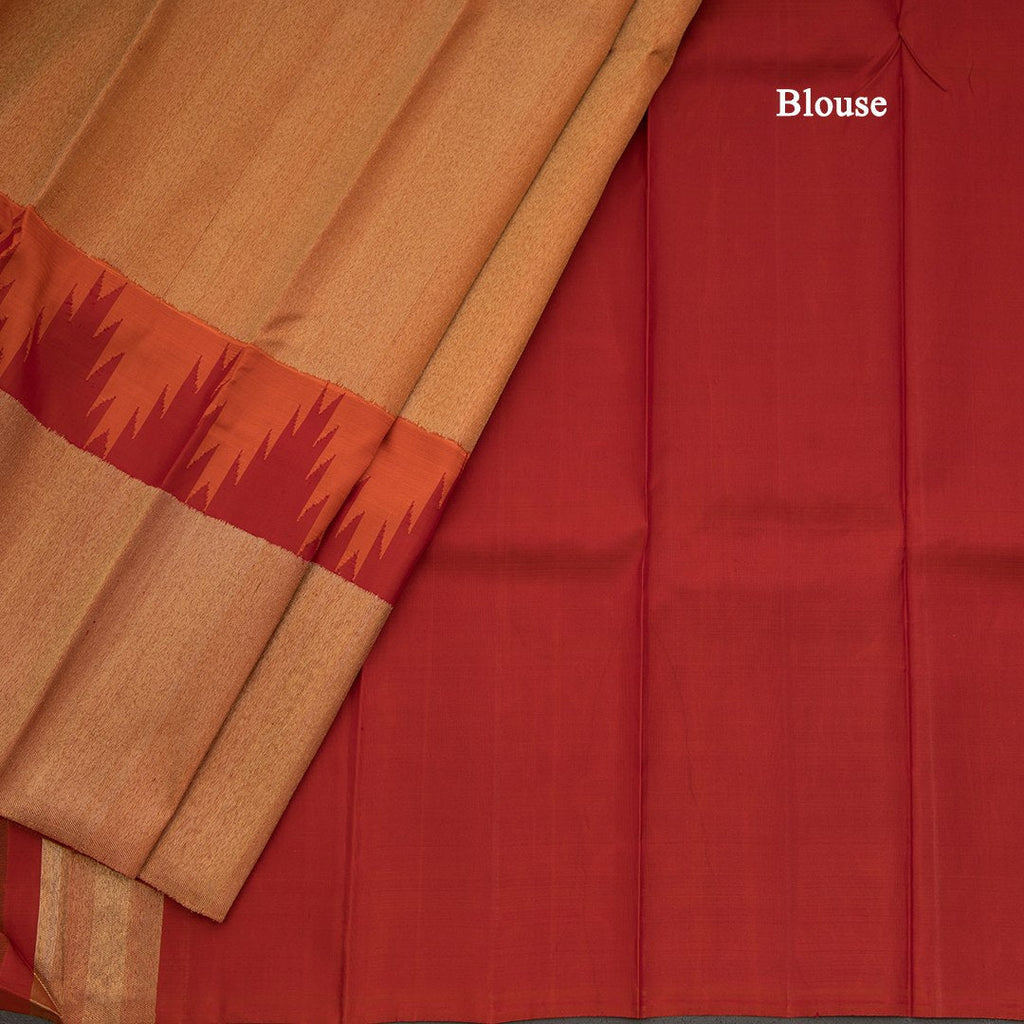 Gold Tissue Silk Saree With Self Border On Temple Design