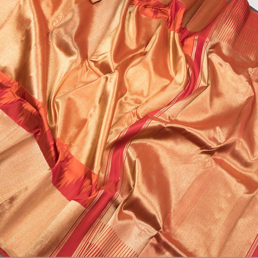 Gold Tissue Silk Saree With Self Border On Temple Design