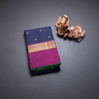 Navy Blue Silk Saree With Chakra Zari Buttas And Pink Zari Border