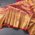 Maroon Tissue Silk Saree With Gold Zari Border