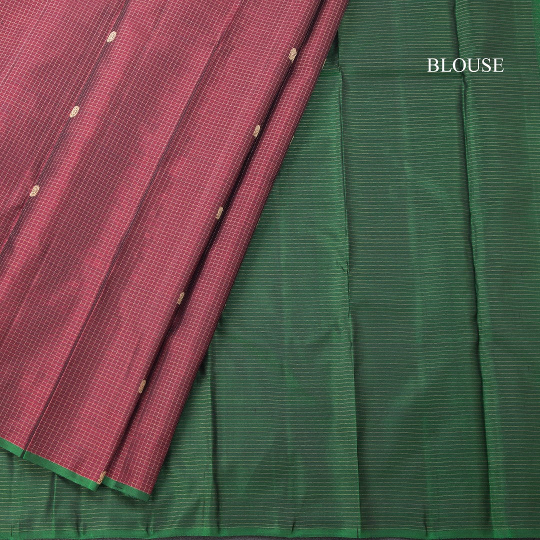 Araku Colour Borderless Micro Checked Silk Saree With Peacock And Chakra Buttas