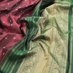 Araku Colour Borderless Micro Checked Silk Saree With Peacock And Chakra Buttas - Kumaran Silks