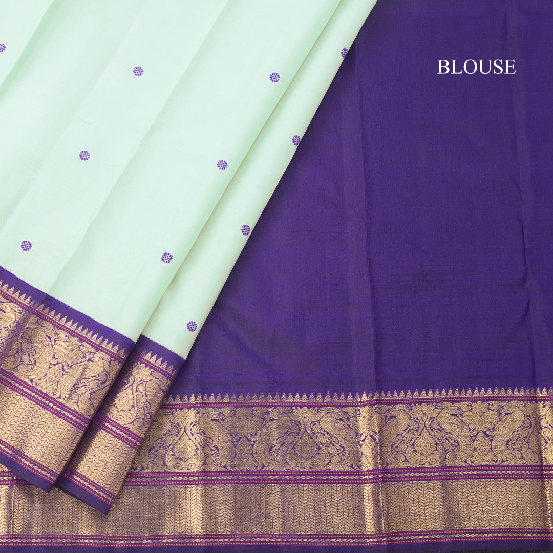 Pista Green Silk Saree With Thread Buttas And Temple Zari Border