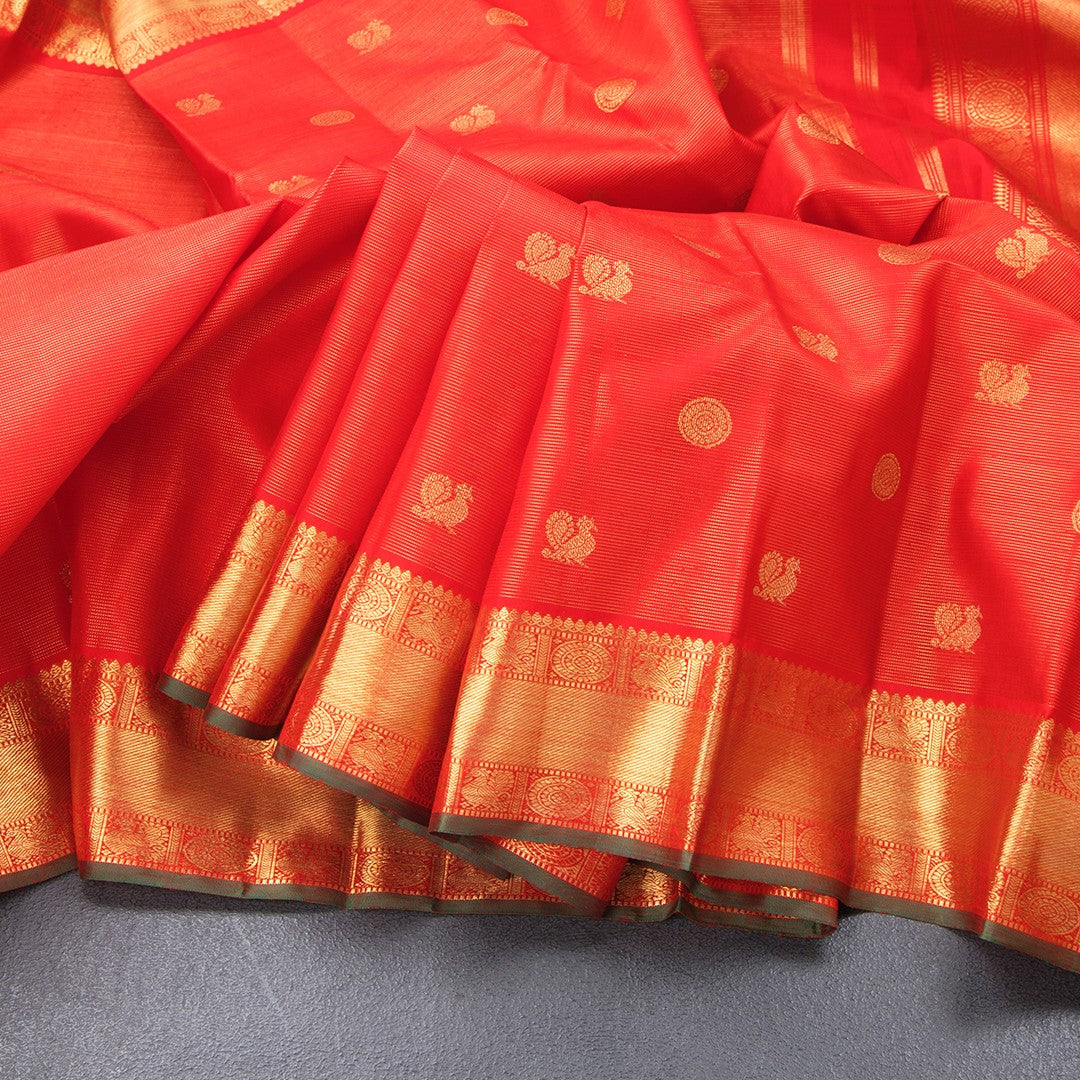 Red Vairaoosi Silk Saree With Peacock And Chakra Buttas And Rettapet Border