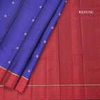 Blue Silk Saree With Peacock And Chakra Buttas And Maroon Border