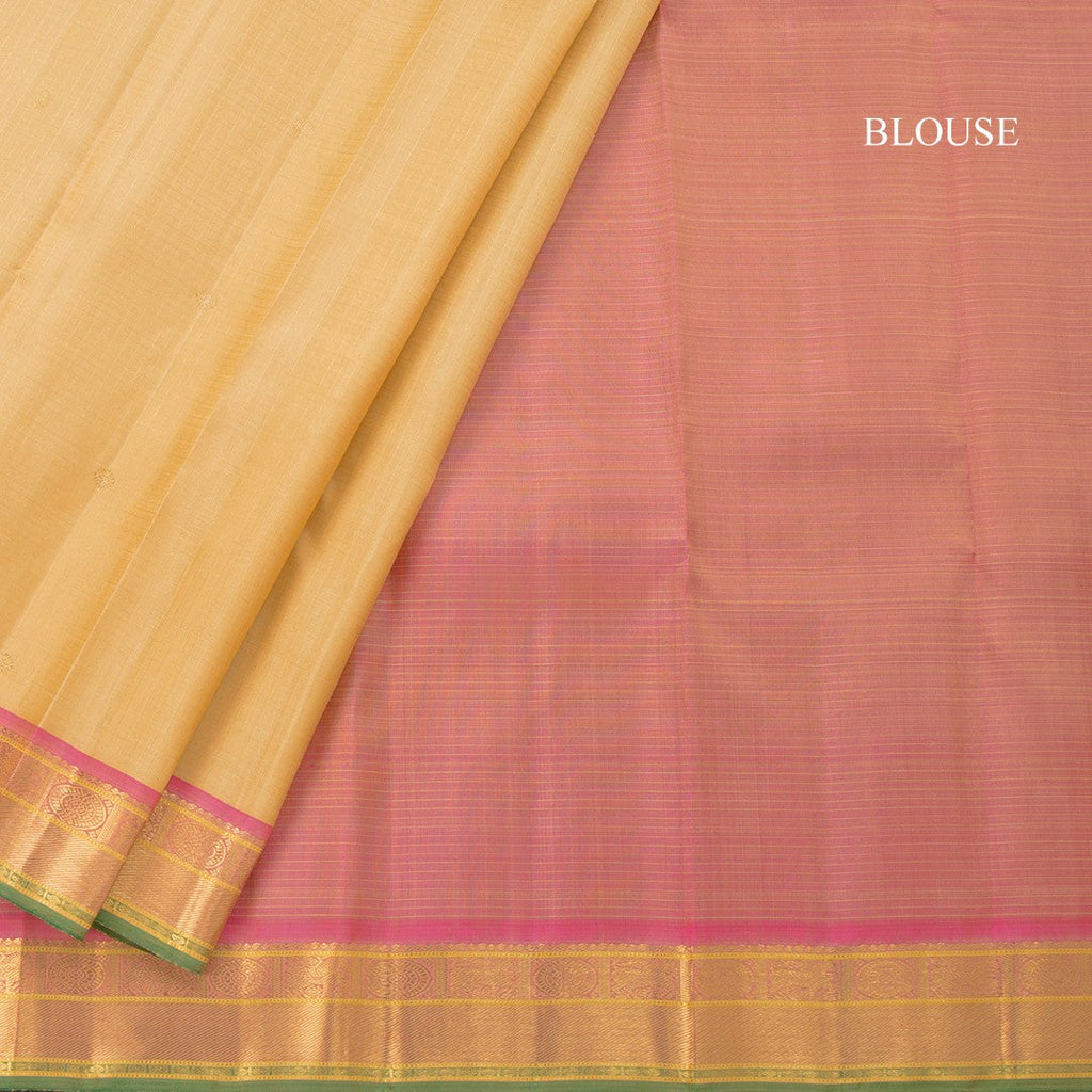 Sandal Checked Silk Saree With Chakra And Mango Buttas And Zari Border