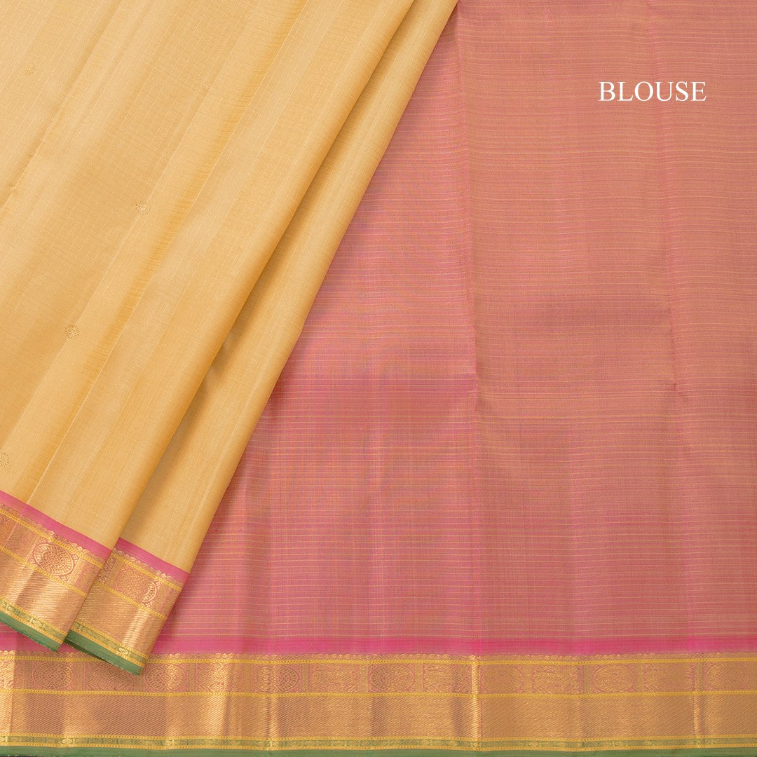 Sandal Checked Silk Saree With Chakra And Mango Buttas And Zari Border