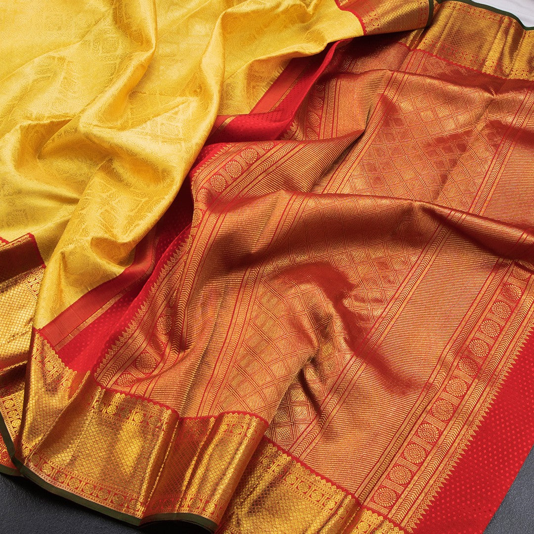 Mango Yellow Brocade Silk Saree And Gold Zari Border - Kumaran Silks