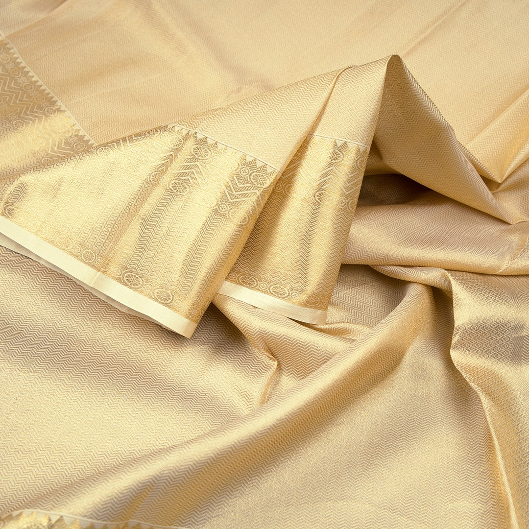 8 X 4 Designer Zig Zag Embossed Sandal Silk Dhoti With Angavastram and Matching Shirt Material - Kumaran Silks