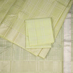 8 X 4 Zari Checked Pista Green Silk Dhoti With Angavastram and Matching Shirt Material