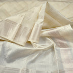 8 X 4 Zari Checked Off White Silk Dhoti With Angavastram and Matching Shirt Material 02 - Kumaran Silks