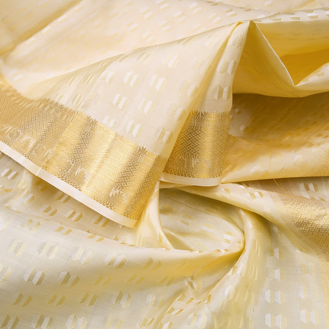 8 X 4 Designer Embossed Sandal Silk Dhoti With Angavastram and Matching Shirt Material - Kumaran Silks