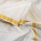 Designer Embossed Cream Silk Dhoti With Angavastram 8 X 4 80K 03 - Kumaran Silks