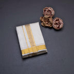 Designer Embossed Cream Silk Dhoti With Angavastram 8 X 4 80K 03