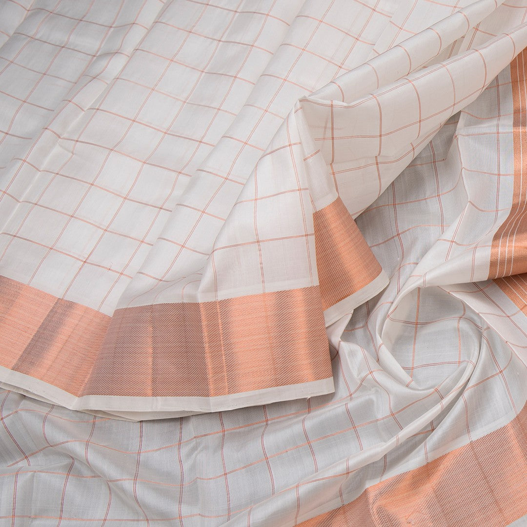 8 X 4 Cream Zari Checked Silk Dhoti With Angavastram And Matching Shirt Material - Kumaran Silks