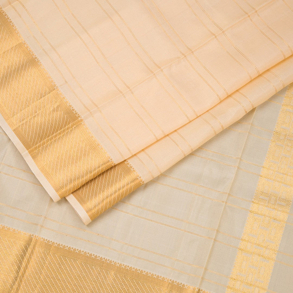 8 X 4 Sandal Zari Stripes Silk Dhoti With Angavastram And Matching Shirt Material