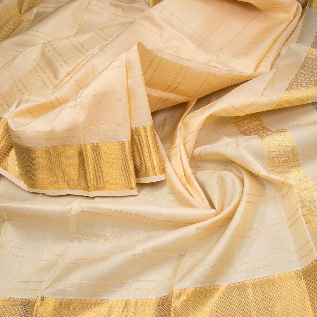 8 X 4 Sandal Zari Stripes Silk Dhoti With Angavastram And Matching Shirt Material