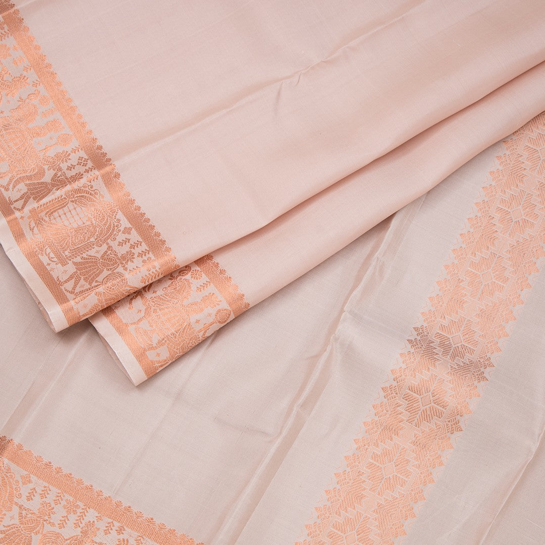 8 X 4 Rose Gold Plain Silk Dhoti With Angavastram And Matching Shirt Material