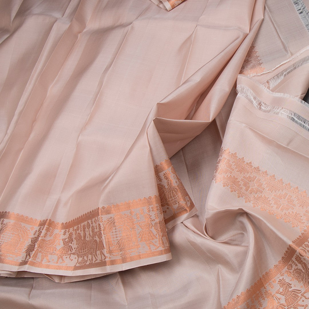 8 X 4 Rose Gold Plain Silk Dhoti With Angavastram And Matching Shirt Material