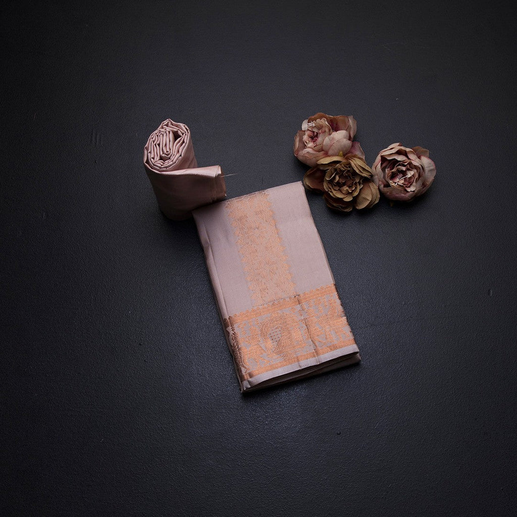 8 X 4 Rose Gold Plain Silk Dhoti With Angavastram And Matching Shirt Material
