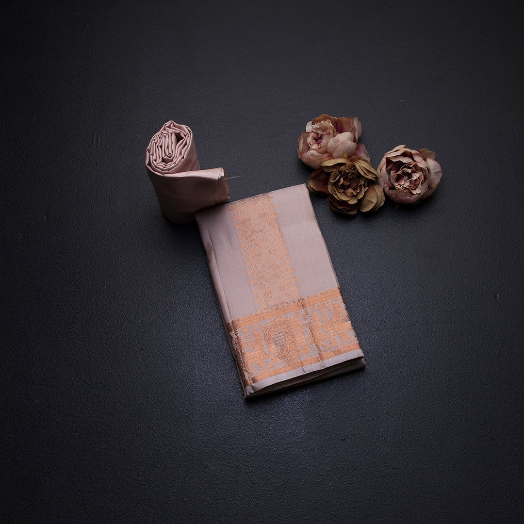 8 X 4 Rose Gold Plain Silk Dhoti With Angavastram And Matching Shirt Material