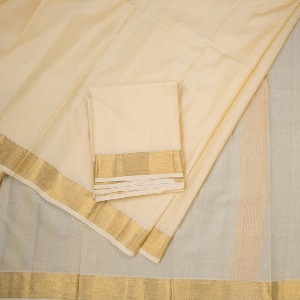 8 X 4 Sandal Embossed Silk Dhoti With Angavastram And Matching Shirt Material 02