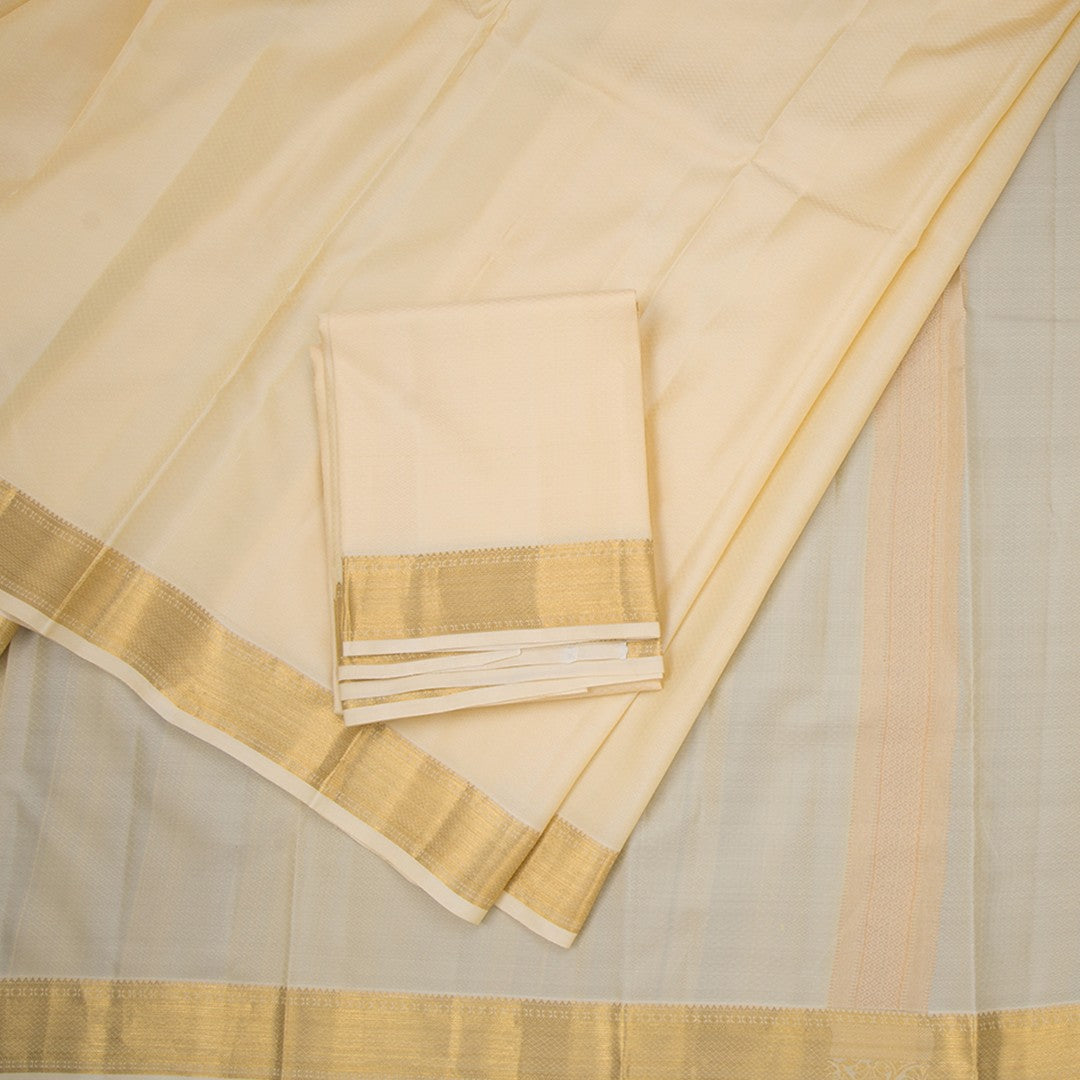8 X 4 Sandal Embossed Silk Dhoti With Angavastram And Matching Shirt Material 02