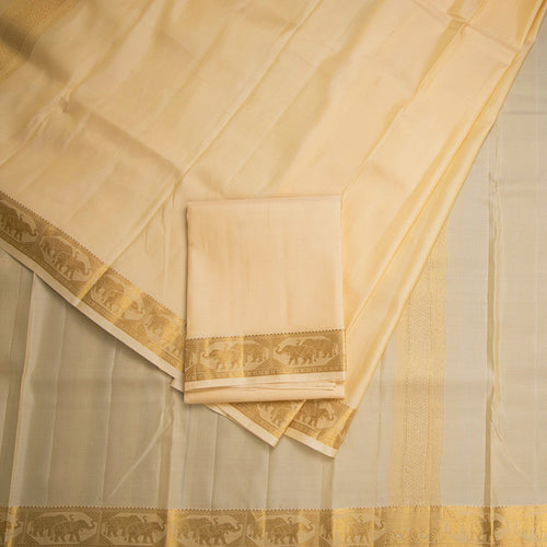 8 X 4 Sandal Plain Silk Dhoti With Angavastram And Matching Shirt Material 03