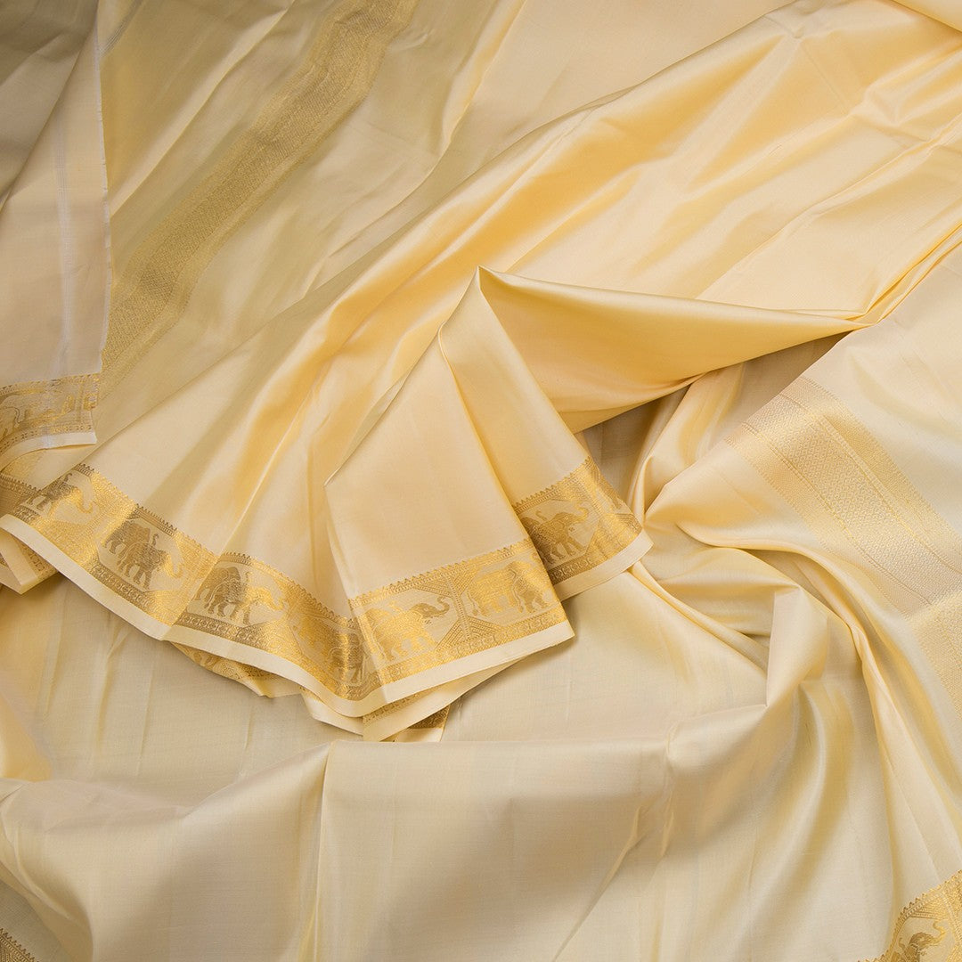 8 X 4 Sandal Plain Silk Dhoti With Angavastram And Matching Shirt Material 03 - Kumaran Silks