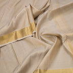8 X 4 Light Sandal Embossed Silk Dhoti With Angavastram And Matching Shirt Material